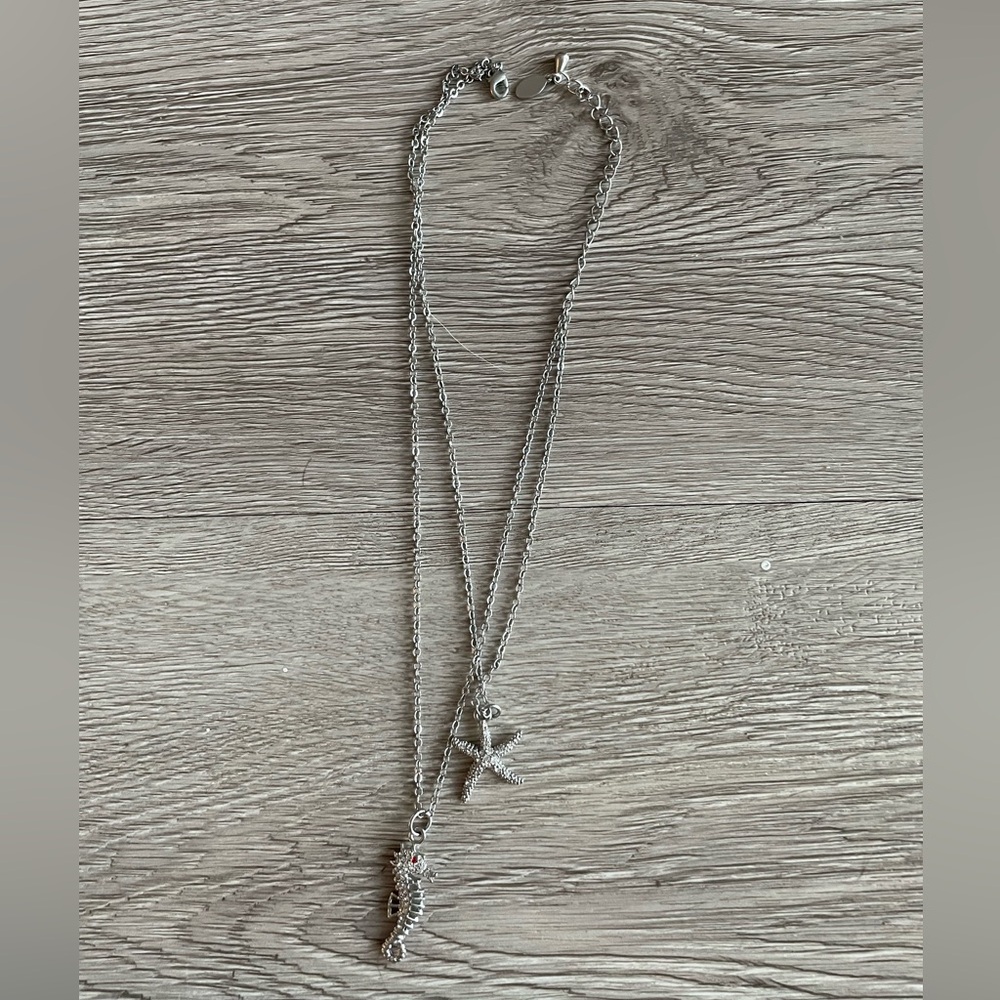 Beachy Silver Necklace with Starfish and Seahorse Charms